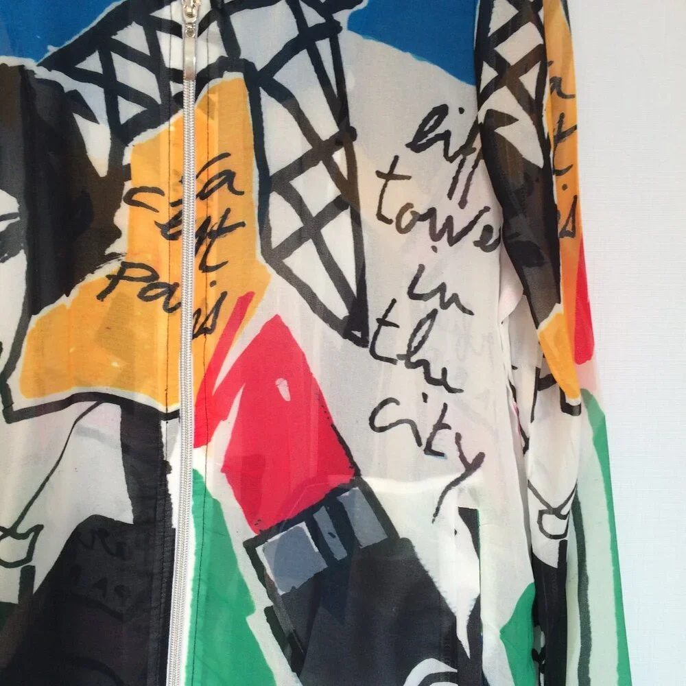 Simply Art by Dolcezza Sheer Jacket Small Multicolor Paris Zip Long Sleeve NWT - Picture 4 of 8